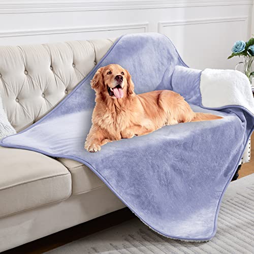 Yaning Waterproof Blanket for Bed & Couch, Soft Lilac Sherpa Fleece, 50x60 inches, Liquid Proof Pet Protector