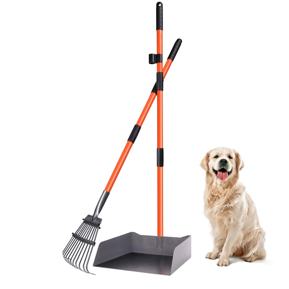 Tneltueb Extra Large Pooper Scooper, Pet Poop Tray And Rake With Adjustable Long Handle, Pet Waste Removal Heavy Duty Dog Pooper