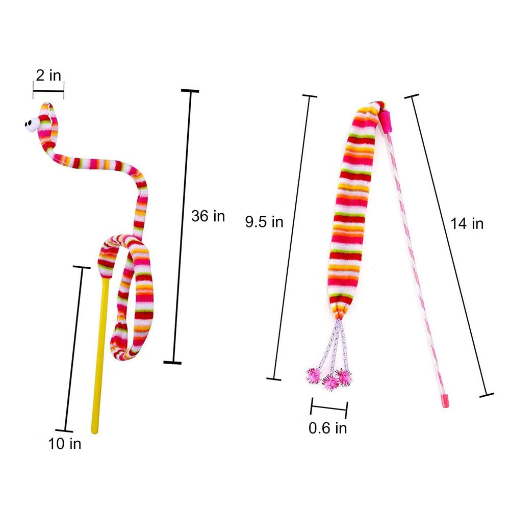 Kabasi Cat Wand Rainbow Toy, 3 Styles Funny Interactive Cat Toys, Cuddly Stuffed Snake Cat Toy On Stick With Bell, Colorful Soun