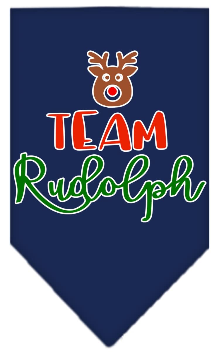 Christmas Pet and Dog Bandana Screen Printed, &quot;Team Rudolph&quot; Navy Blue Small