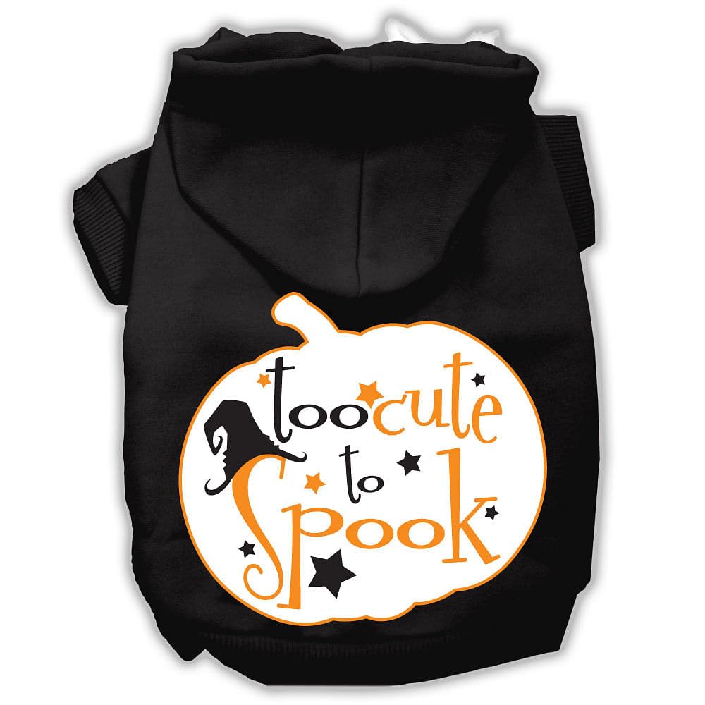 Halloween Pet Dog & Cat Hoodie Screen Printed, 'Too Cute To Spook' Black Sm (3-6 Lbs.)