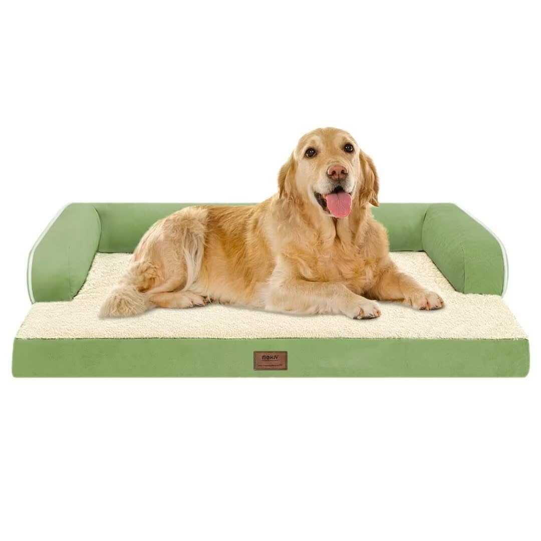 Large Dog Bed Orthopedic Washable - Beds Bolster - Extra Xl Xlarge Big Dogs - Memory Foam Couch Sofa - Waterproof With Removable Cover - Grass Green Dog Bed