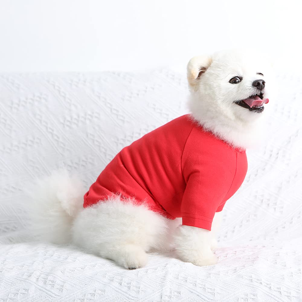 Lucky Petter Dog Shirt For Small Dogs Plain T-Shirts Soft Breathable Dog Cotton Shirt Pet Clothes (X-Small, Red)