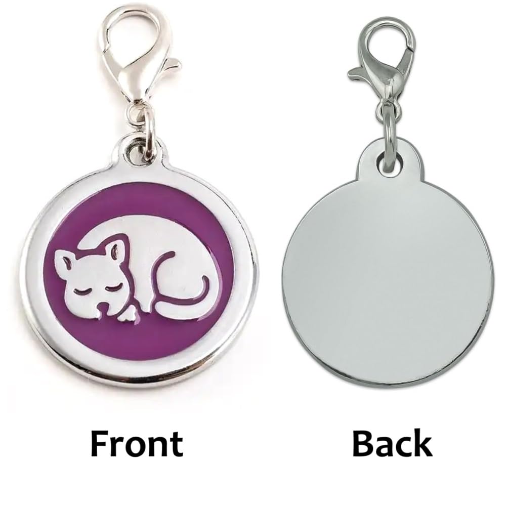 Coolliant Personalized Pet Id Tags With Lobster Claw Clasp - Small Cat Tags (Sleeping-Round-Small: Purple)