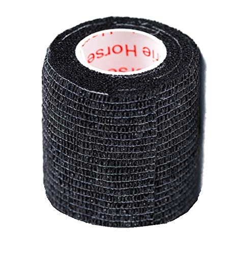 2 Inch Vet Wrap Tape Bulk (Black) (Pack of 12) Self Adhesive Adherent Adhering Flex Bandage Grip Roll for Dog Cat Pet Horse