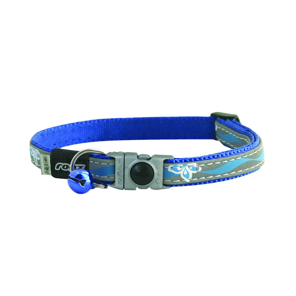 Rogz Reflective Cat Collar With Breakaway Clip And Removable Bell, Fully Adjustable To Fit Most Breeds, Blue Floral Design