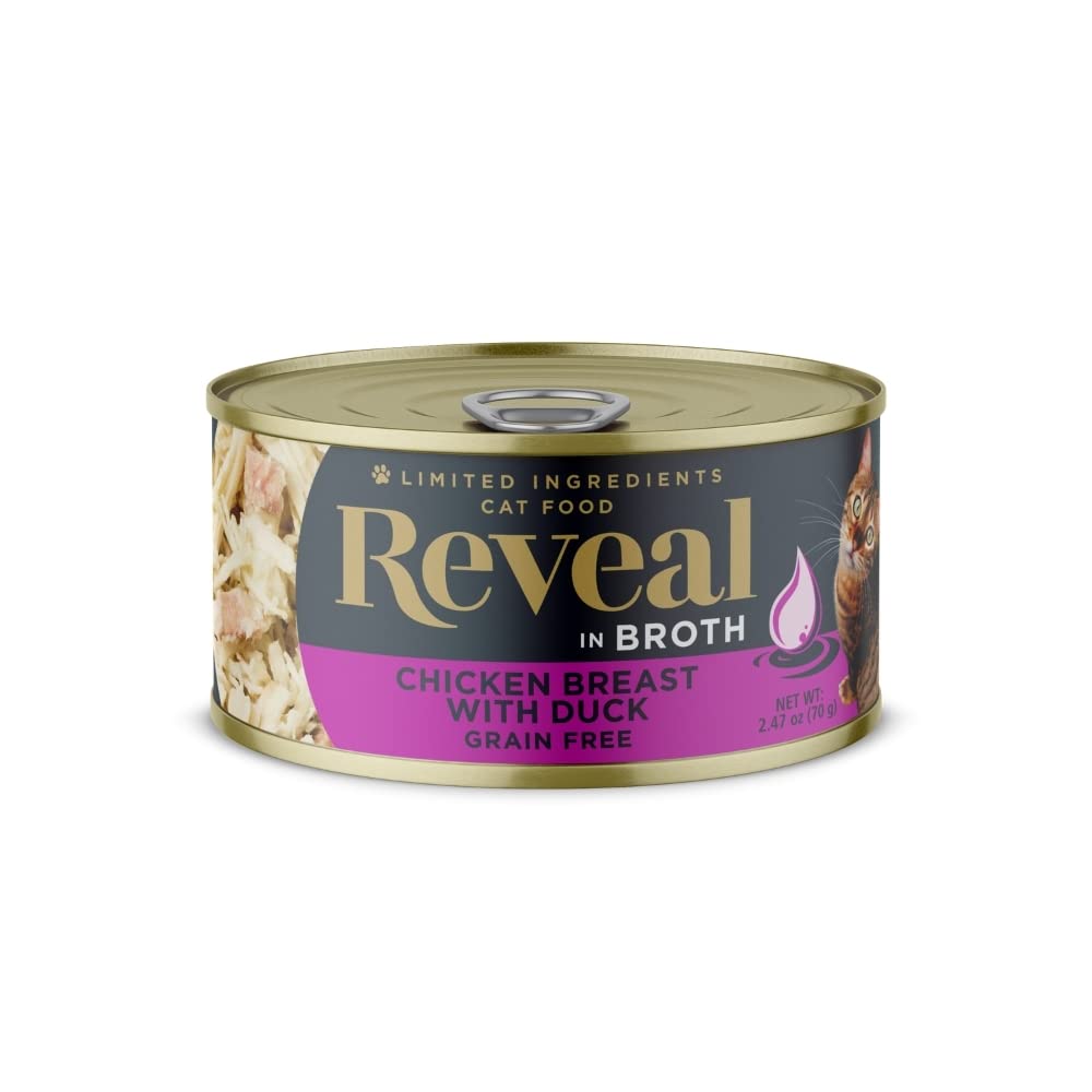 Reveal Natural Wet Cat Food, 24 Count, Grain Free, Limited Ingredient Canned Food for Cats, Chicken Breast with Duck in Broth, 2