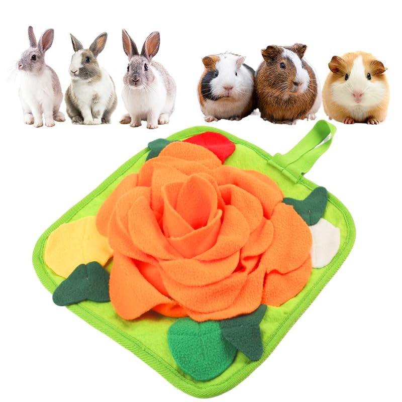 Loperdeve Rabbit Foraging Mat Snuffle Mat For Small Animals Rabbit Toy 11.8''X11.8'' Rabbits Snuffle Mat Pets Interactive Feedin