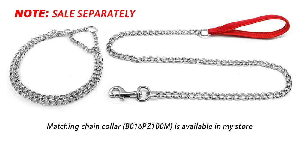 Beirui Premium 4 Foot Chain Heavy Duty Dog Leash - Soft Padded Handle Lead - Perfect Basic Leashes For Large & Medium Size Pets Walking,Traffic Training And Traveling (4.0Mm * 4 Foot, Red)