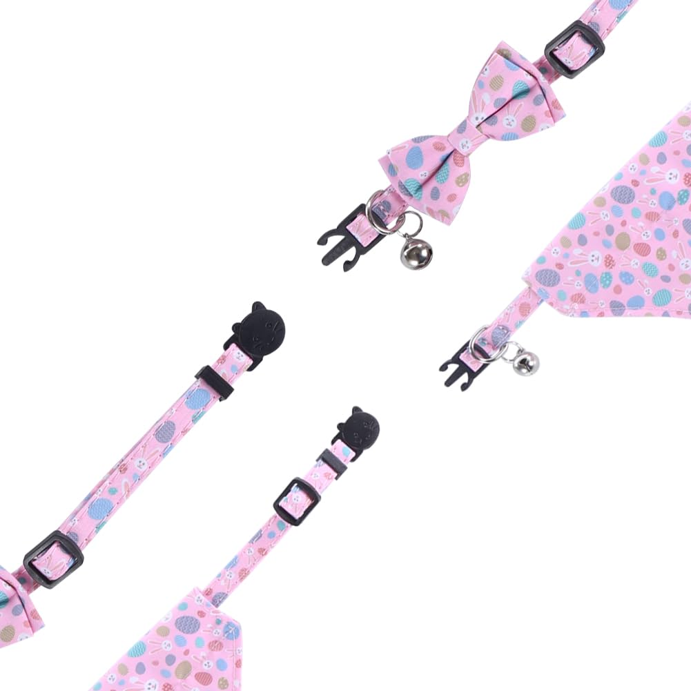 Easter Cat Collar Breakaway With Bow Tie Bandana And Bell Holiday For Kitty Adjustable Safety