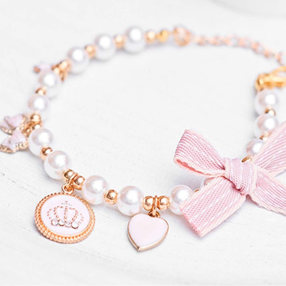 Rayminsino Fashion Pet Necklace Cat Pearl Crown Collar Accessories Ornaments Pet Cat Teddy Collar Pearl Jewelry Collar