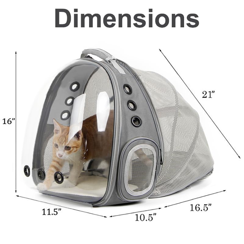 Back Expandable Cat Backpack, Fit Up To 12 Lbs, Space Capsule Bubble Window Pet Carrier Backpack For Cat And Small Puppy Grey
