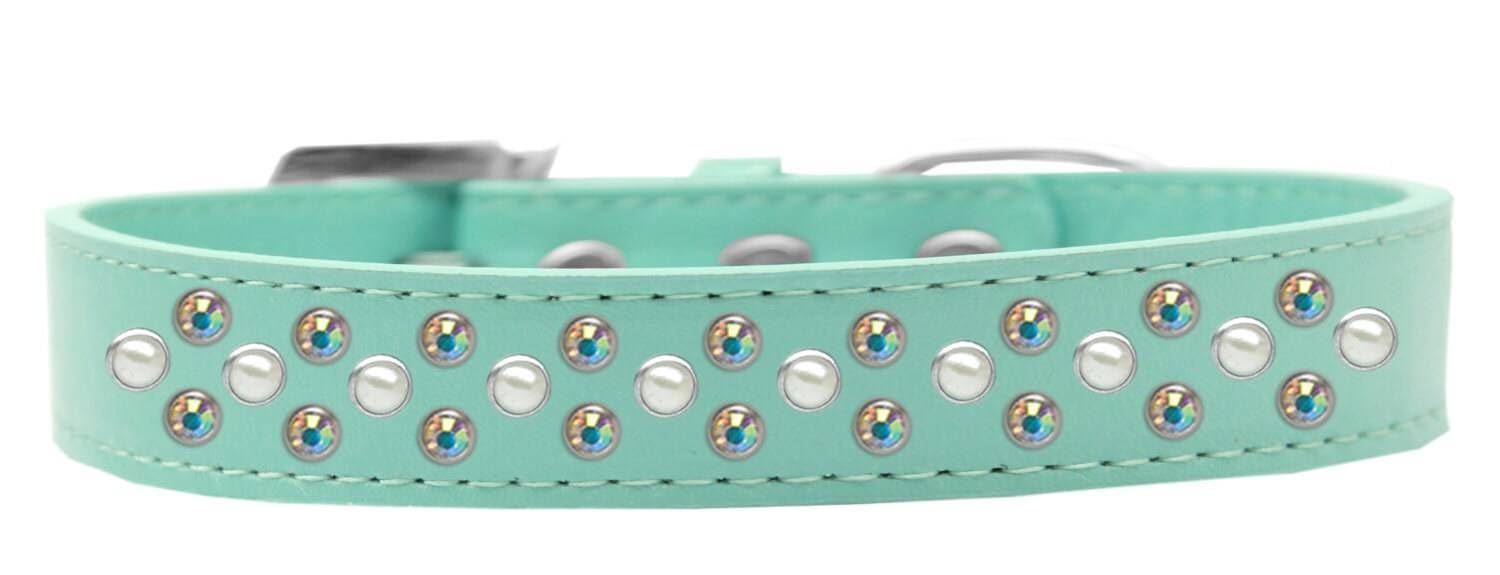 Dog, Puppy & Pet Fashion Collar, Pearl and Aurora Borealis Crystal Rimsets Sprinkles Aqua 18