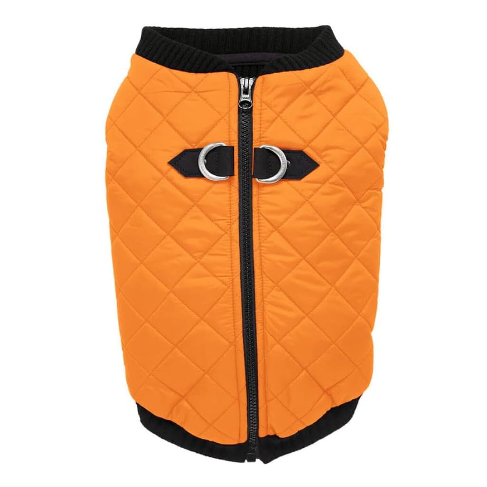 Gooby Fashion Vest Dog Jacket - Orange, X-Large - Warm Zip Up Bomber Vest with Dual D Ring Leash - Winter Water Resistant Small 