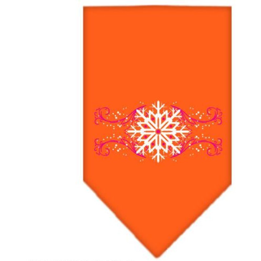 Christmas Pet and Dog Bandana Screen Printed, Pink Snowflake Swirls Orange Large