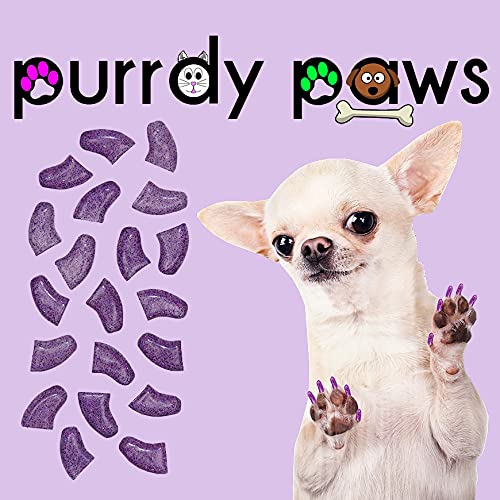 Purrdy Paws 40-Pack Soft Nail Caps for Dogs Claws Purple Holographic Glitter X-Large