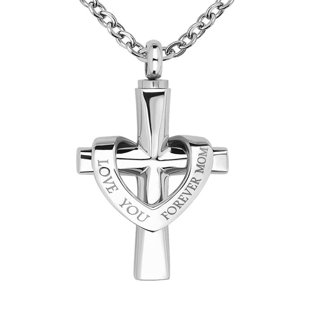 Luxglitterlin Religious Cross I Love You Forever Cremation Jewelry Urn Necklace For Dad Mom Papa Ashes Memorial Keepsake Pendant