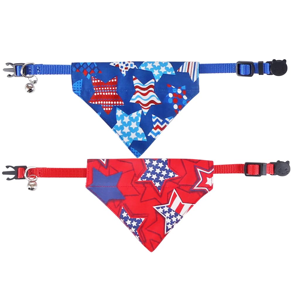 Independence Day Cat Collars American Flag Breakaway With Bandana Bell Pet Kitten Collar Adjustable For Small Dog Puppies Girl B