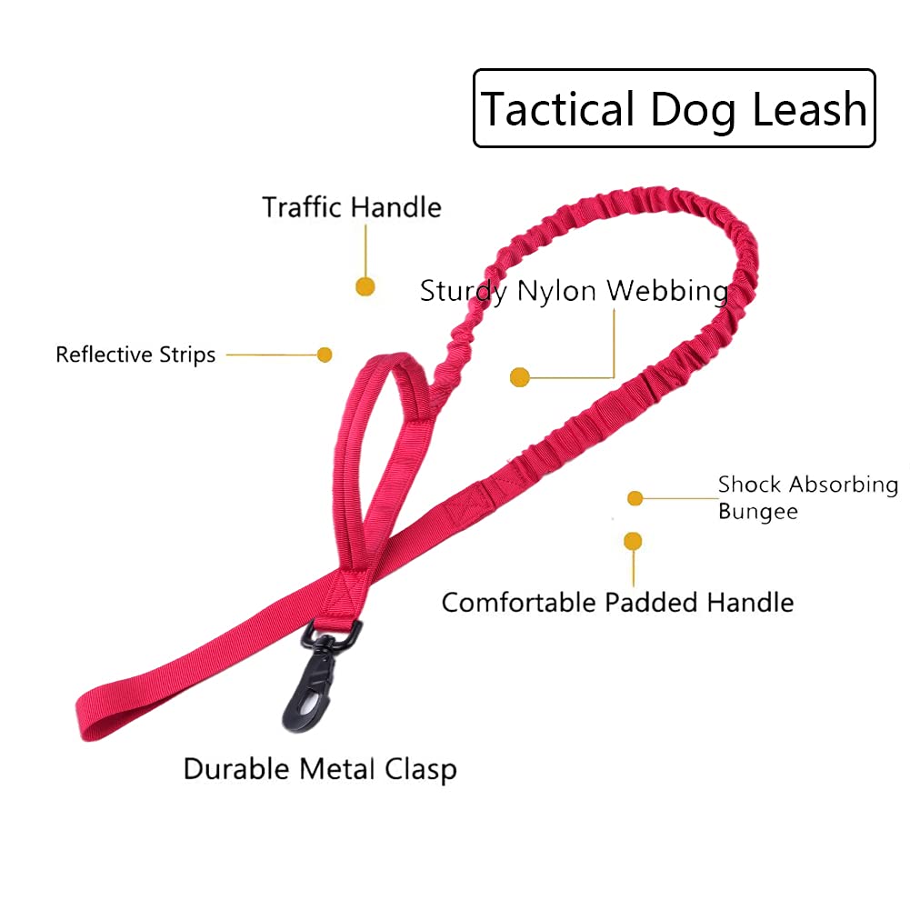 Tactical Dog Collar And Leash Set Tactical Dog Collar With Handle Bungee Leash Adjustable Military Training Nylon Collar Dog Training Collar Leash Set With Control Handleand Metal Buckle(Red S