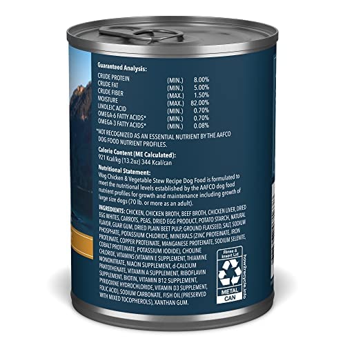 Amazon Brand - Wag Wet Canned Dog Food, Chicken & Vegetable Stew Recipe, 13.2 oz Can (Pack of 12)