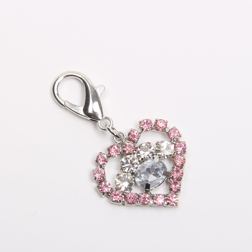 Xksrwe Bling Rhinestones Heart&Paw Charm Pendant Jewelry For Pet Dog Cat Puppy Necklace Collar Accessory (Pink)