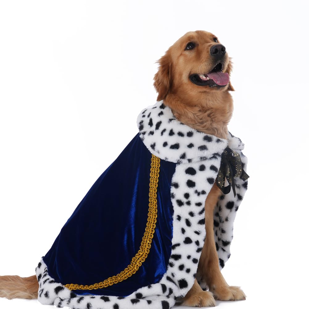 Lovelyshop Pet Serial Lux Fur Blue Cat Dog Cloak For Halloween Costumes, King Queen Prince And Princess Cosplay-Xl