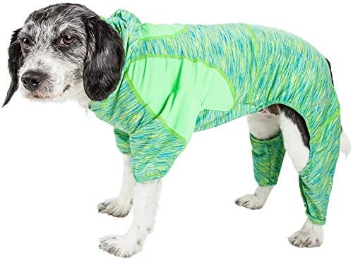 Pet Life  Active Downward Dog Heathered Performance 4Way Stretch Twotoned Full Body Warm Up Hoodie, Green  Xlarge