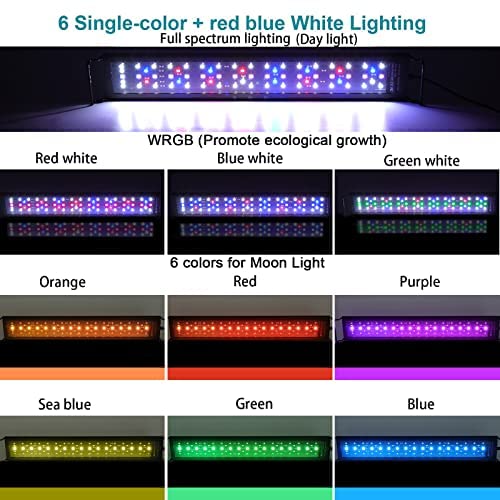 Amzbd Led Aquarium Light,Full Spectrum Aquarium Light,Diy & Wrgb Color Temperature Adjustment,3 Timing Modes,Brightness Adjusted Fish Light,Expandable Bracket Aquarium Lamp For Fish Tank(36-42Inch)