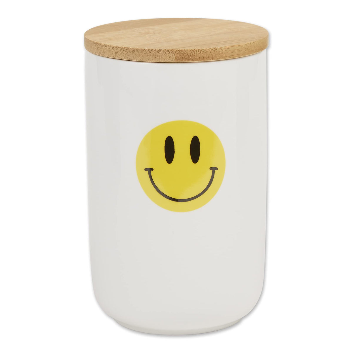 Bone Dry Ceramic Pet Treat Canister with Bamboo Lid, Dishwasher Safe, Countertop Storage, Keep Dog & Cat Treats Safe & Dry, 4x6.5, Smiley Face