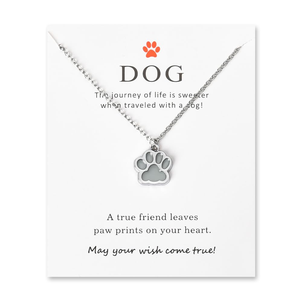 Siopue Dog Paw Print Necklace for Women Dogs Lover Christmas Birthday Gifts for Women Dog Owner Pet Memorial Gifts Dogs Print Gl