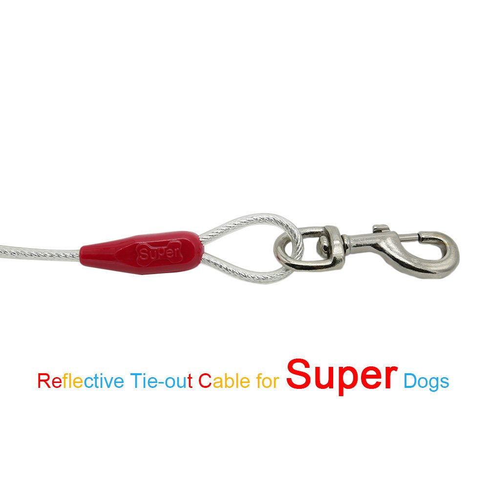 Petest 25Ft Reflective Tie-Out Cable For Super Dogs Up To 250 Pounds