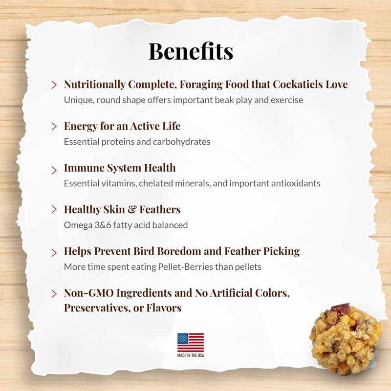 LAFEBERS Pellet-Berries Pet Bird Food, Made with Non-GMO and Human-Grade Ingredients, for Cockatiels (PelletBerries 10 oz)