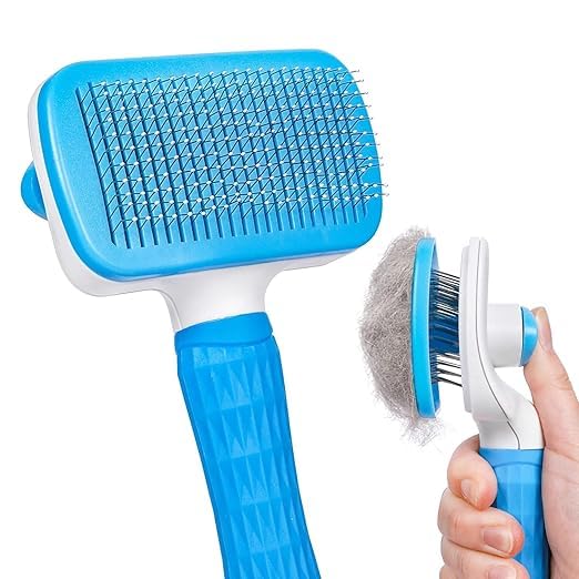 Self Cleaning Slicker Brush For Dogs & Cats | Pet Grooming Brush For Shedding, Undercoat & Loose Hair Removal | Skin Massage Des
