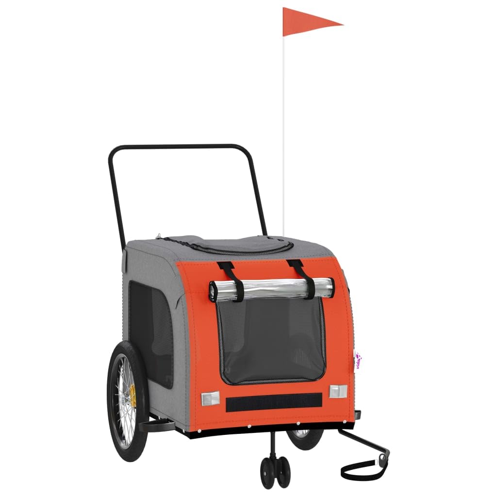 Vidaxl Pet Bike Trailer Orange And Gray, Durable Oxford Fabric And Iron Design With Pvc Cover, Perfect For Transporting Small Pets And Cargo