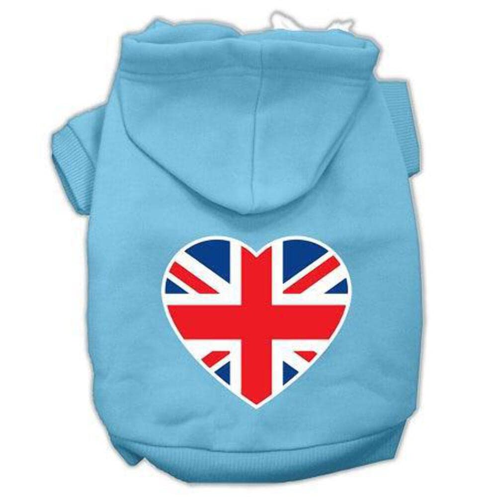 Pet Dog & Cat Hoodie Screen Printed, 'British Flag Heart' Light Pink Xs (0-3 Lbs.)