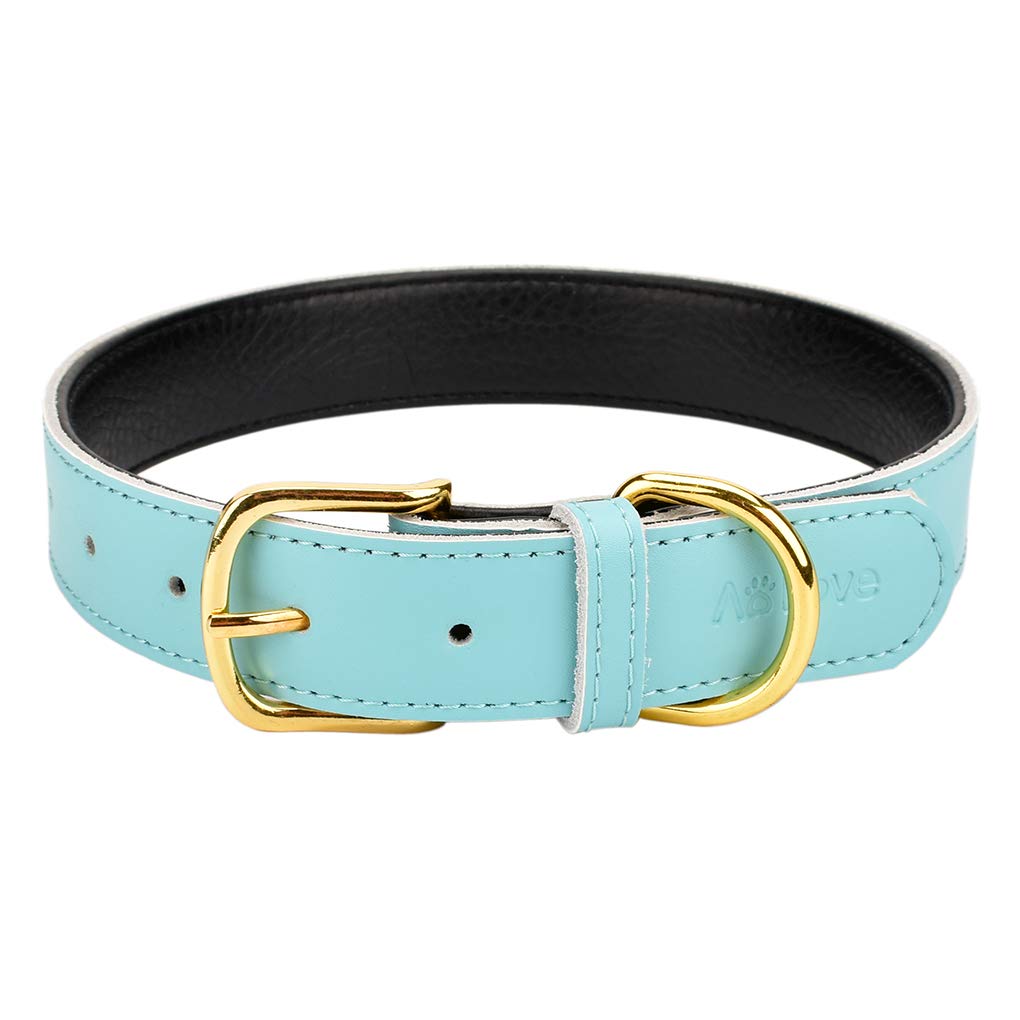Aolove Basic Classic Padded Leather Pet Collars For Cats Puppy Small Medium Dogs (17-22 Neck * 1.2 Wide, Blue)