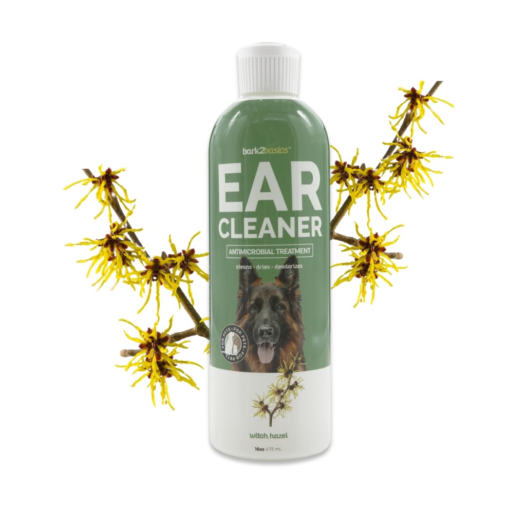 Bark2Basics Dog Ear Cleaner, 16 oz - All Natural, Witch Hazel, Gentle Aloe Vera and Chamomile Extract Base, Breaks Through Tough