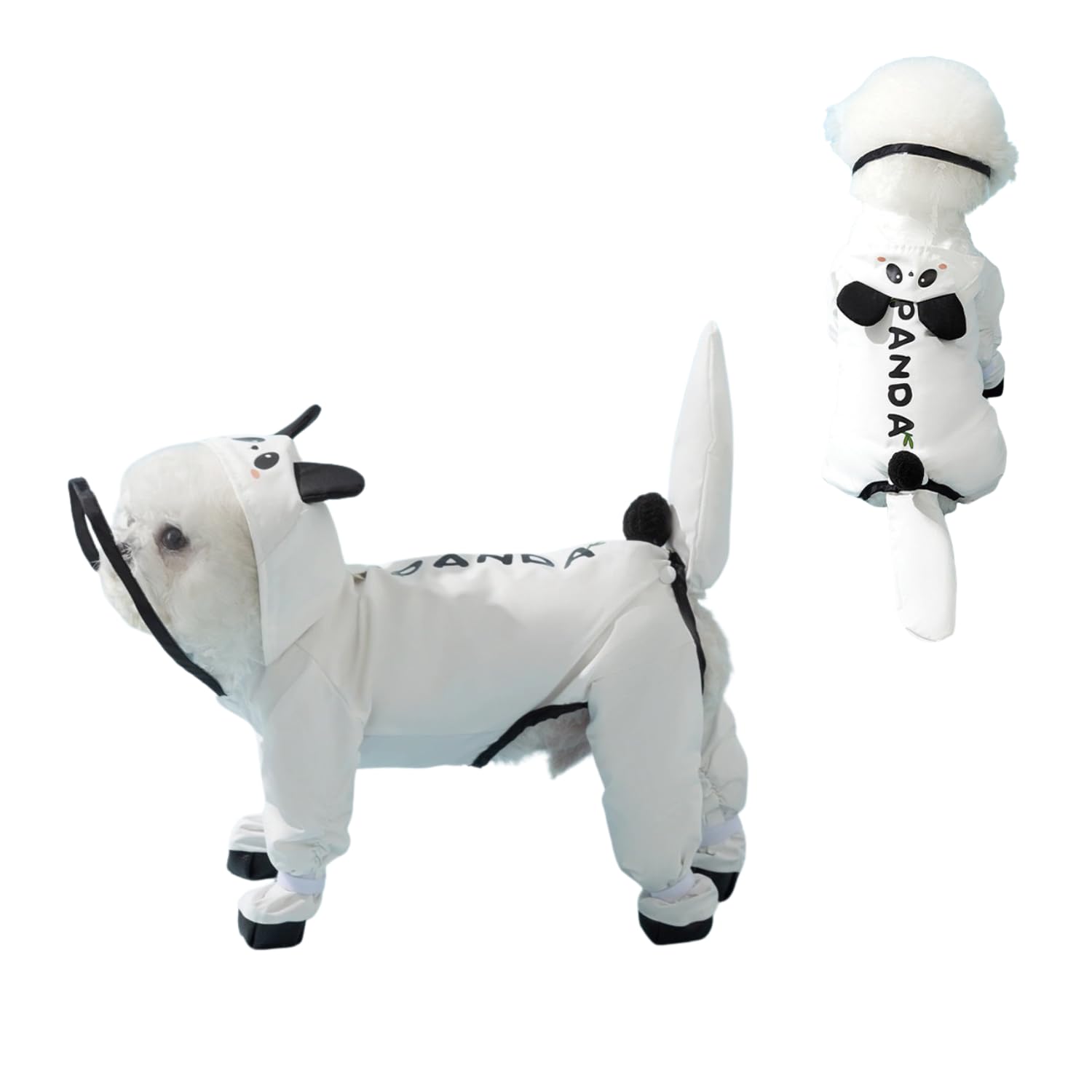 Harikaji Small Dog Raincoat, Tail Protect Feet Cover Waterproof Dog Rain Jacket For Puppy Small Dogs (Panda, Xs)