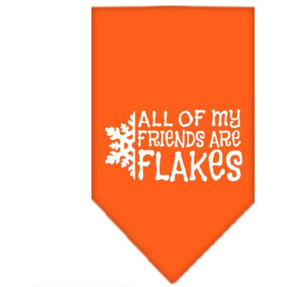 Christmas Pet and Dog Bandana Screen Printed, &quot;All Of My Friends Are Flakes&quot; Orange Small