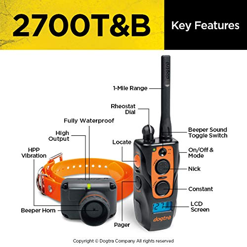 Dogtra 2700 T&B 1-Dog Remote Training And Beeper Collar - 1 Mile Range, Fully Waterproof, Rechargeable, Static, Vibration - Incl