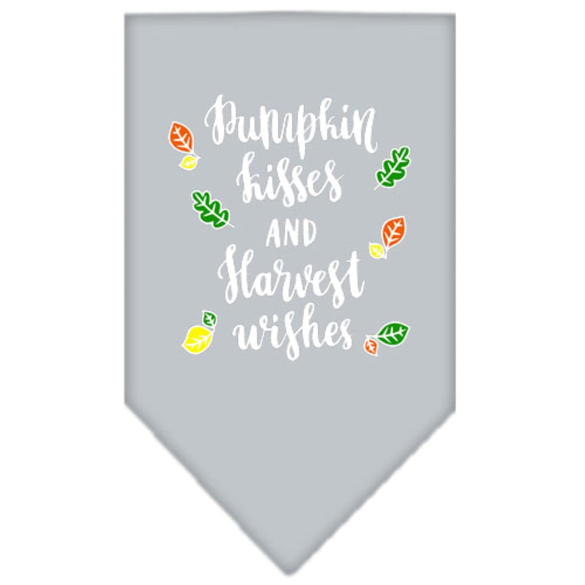 Dog Bandana Screen Printed, &quot;Pumpkin Kisses & Harvest Wishes&quot; Grey Small