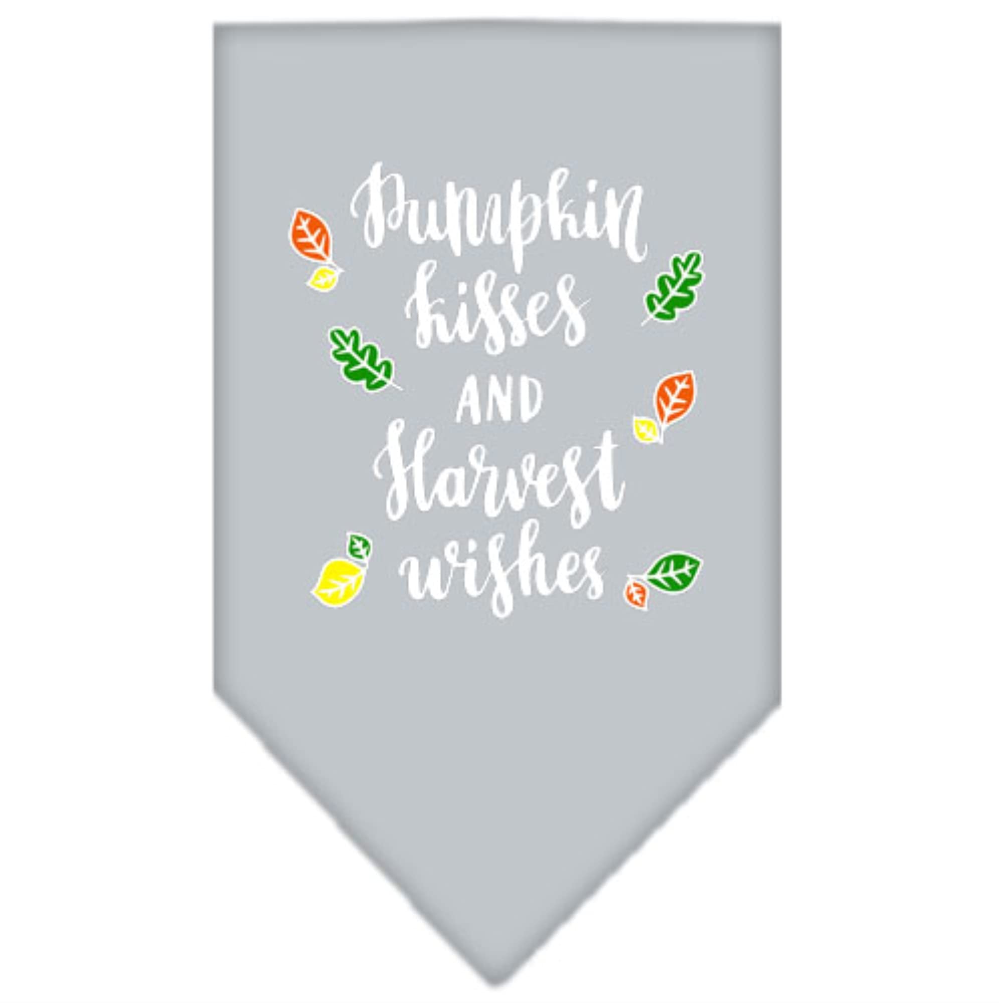 Dog Bandana Screen Printed, &quot;Pumpkin Kisses & Harvest Wishes&quot; Grey Large