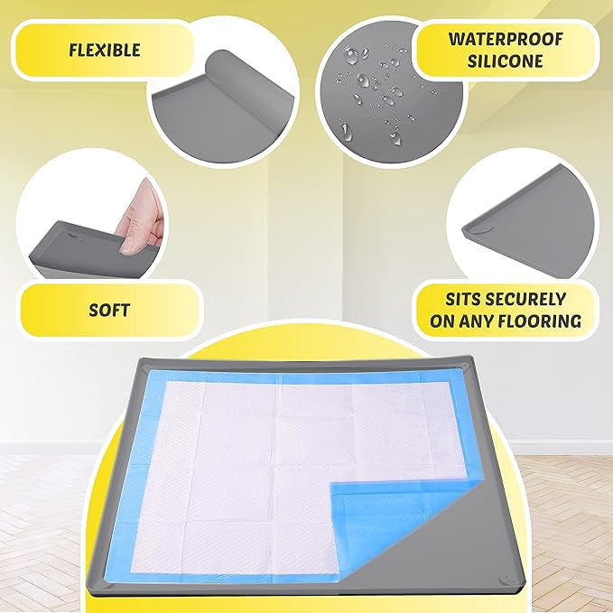 Tidyfriend Dog Pad Holder Tray For 36 X 36 Inches Training Pads - Silicon Wee Wee Holder, No Spill Pee Tray For Dogs - Easy To C