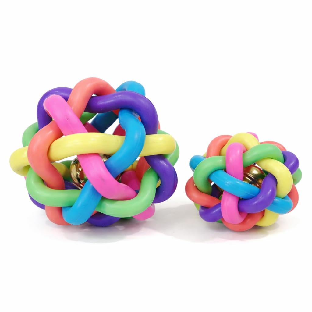 KRYPTO PETCARE Colourful Squeaky Rainbow Rubber and Latex Woven Balls with Inner Bell for Dogs | Chew Toy Ball for Puppies | Toy
