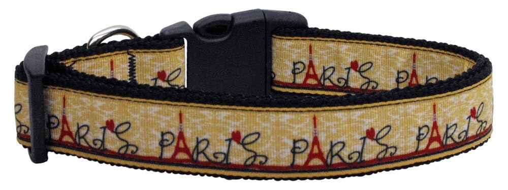 Pet Dog & Cat Nylon Collar or Leash, &quot;From Paris With Love&quot; MD Narrow Collar
