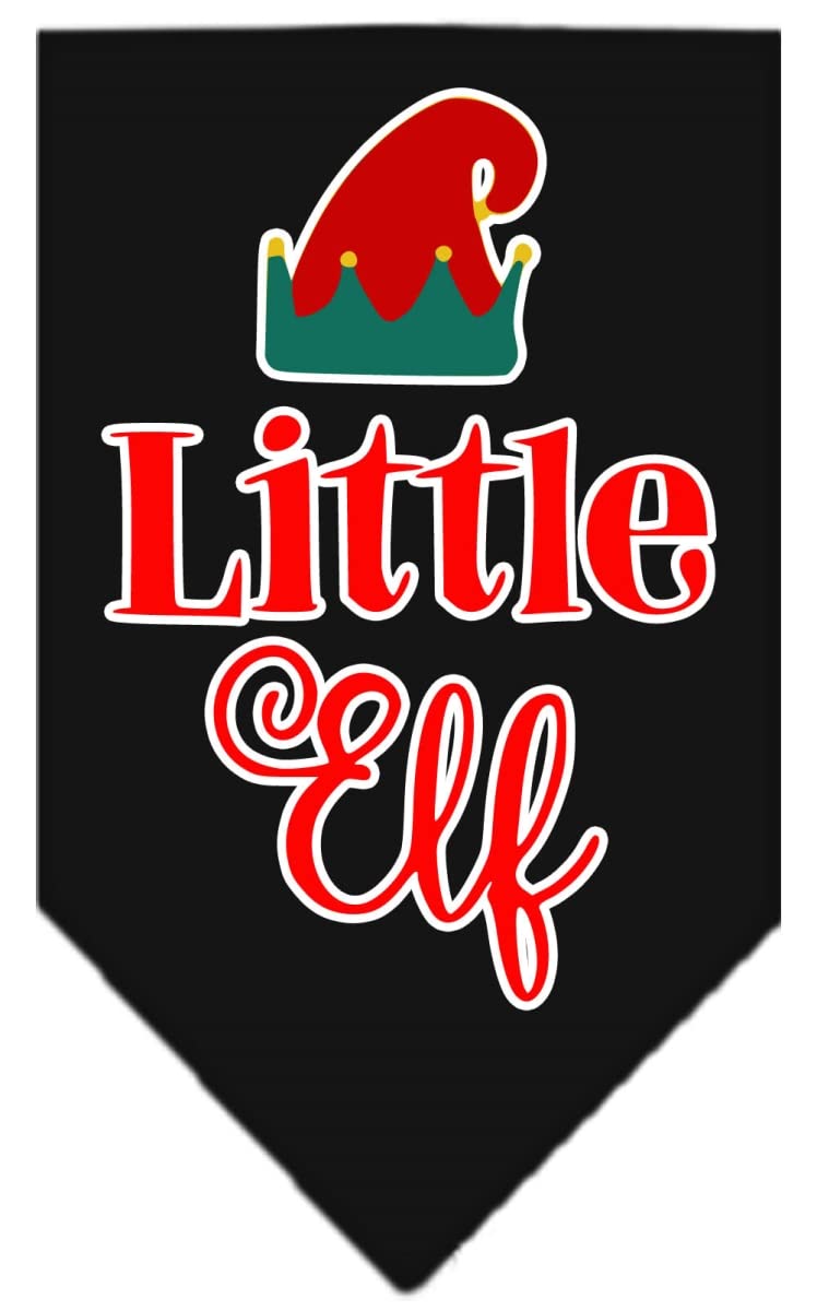 Christmas Pet and Dog Bandana Screen Printed, &quot;Little Elf&quot; Black Large