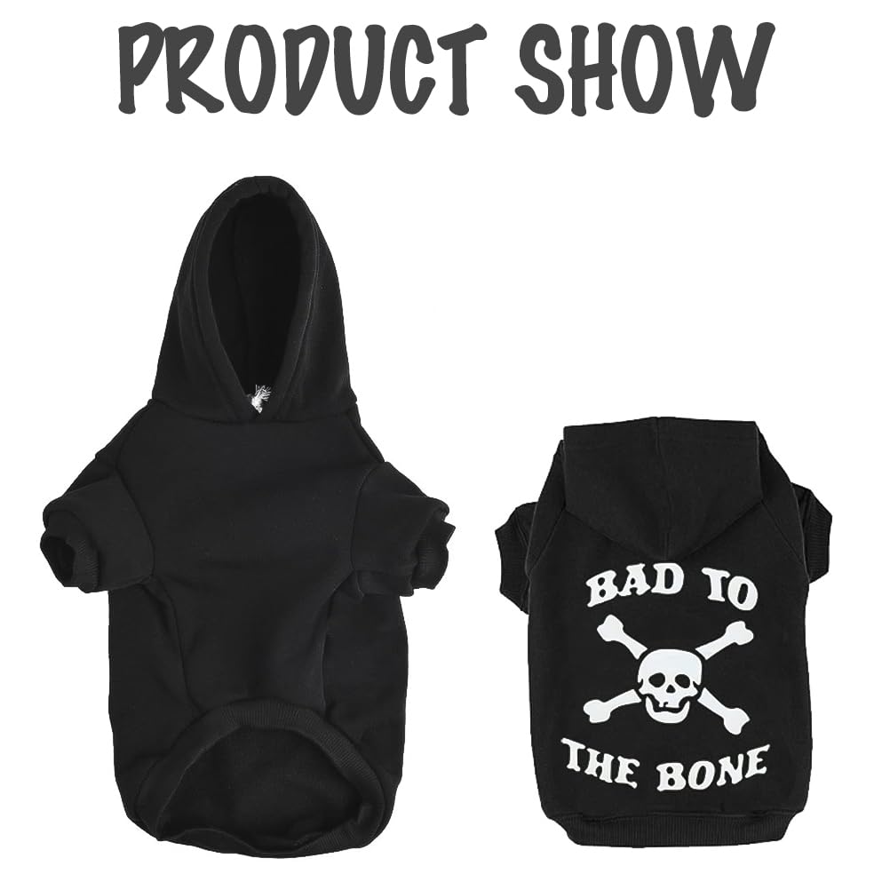 EXPAWLORER Dog Hoodie Sweater - Bad to The Bone Dog Sweatshirt with Hood Skeleton, Warm Fleece Lined Pet Clothes with Leash Hole