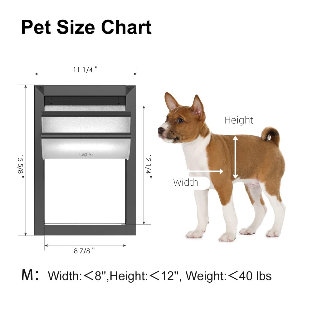 RESCUMASCER Aluminum Dog Door - Energy Efficient, Medium Size, Gray, with Telescoping Tunnel & Two Sliding Lock Panels - Model REMAL32-2S-2Gray