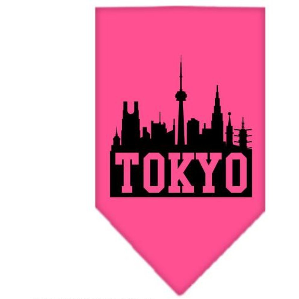 Pet and Dog Bandana Screen Printed, &quot;Tokyo Skyline&quot; Bright Pink Large