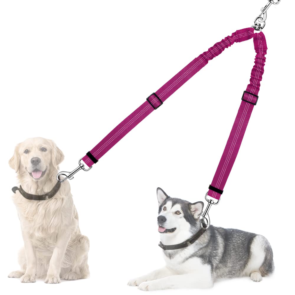 Autowt Double Dog Leash, No Tangle 360Swivel Rotation Reflective Lead Attachment Adjustable Length Dual Two Dogs Lead Splitter, 